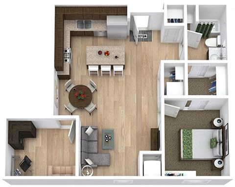 Floor plan for 1 bed, 1 bath, 962 sqft